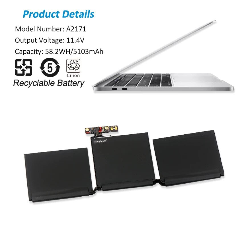 KingSener 58.2Wh A2171 Laptop Battery for Apple MacBook Retina 13.3'' A2159(2019 Year) A2289(2020 Year) A2338(2020 ) 616-00675